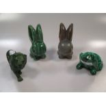 Two Bourne Denby rabbits , a malachite frog and a lion (4)
