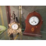An Edwardian mahogany mantel clock, together with a spelter case clock (2)