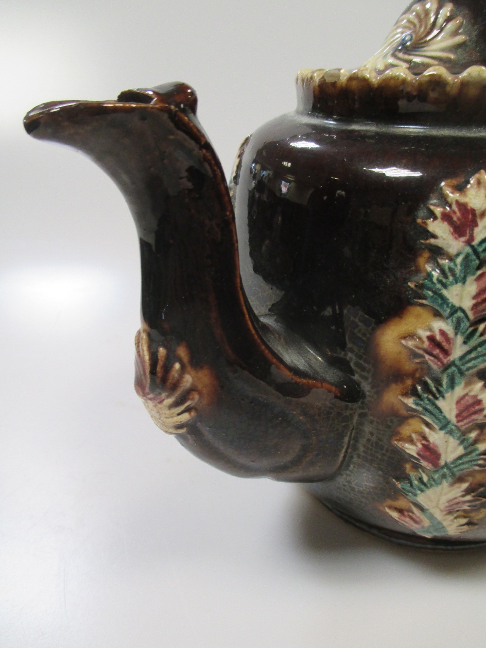 A 19th century bargeware teapot and cover, applied with a plaque incised 'Joseph Sale 1884' - Image 3 of 5