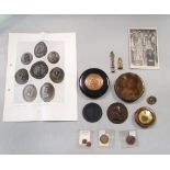Of Napoleonic interest, a collection of boxes and medallions, including a Leeds Pottery black