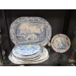 A collection of 19th century blue and white transfer printed plates; a Brameld Europa pattern