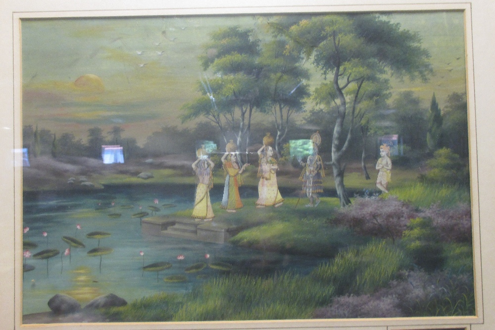 Premchandra Ramlal (Indian, 20th cantury) Vishnu and three water bearers, gouache, inscribed, 27 x