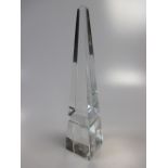 A glass obelisk by Baccarat in the original case 25cm high