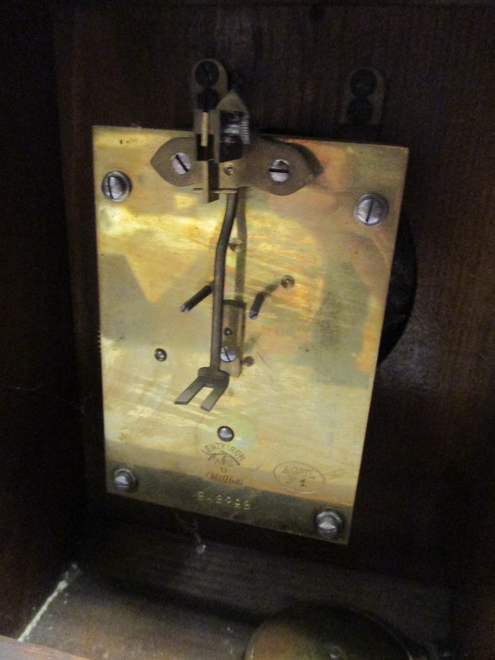 An oak mantel timepiece with German movement and two other small walnut case timepieces, and one - Image 3 of 4