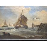 *** GHS (British, 19th Century), Sailing ships in stormy weather, both signed lower right "GHS", oil