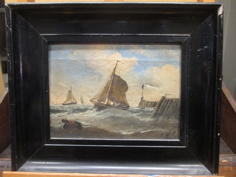 *** GHS (British, 19th Century), Sailing ships in stormy weather, both signed lower right "GHS", oil - Bild 2 aus 6