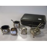 A small quantity of mixed silver wares, inc. a Victorian salt, a pair of salts, napkin ring &