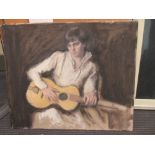 George Weissbort (British, 1928-2013), Guitar player, oil on canvas laid on board, 46 x 55 cm,