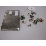 A silver pocket cigarette case (6ozt) and a collection of jewellery including a gold fan brooch, a