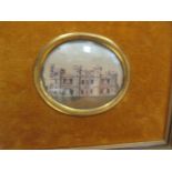 A Victorian sand picture of a castle, in a transverse oval frame, 5 x 6 cm