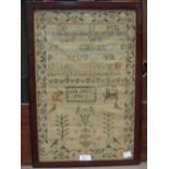 A 1796 sampler, 44 x 28.5cm