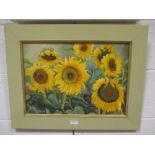 Caryl Harwood Matthews (British, 20th Century) - Sunflowers - oil on board, 32 x 44cm