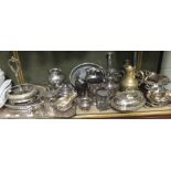 Large collection of EPNS to include a galley tray, entree dishes, candlesticks etc