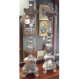A pair of Florentine style silvered wood floor standing candlesticks with drip trays 79cm high (2)