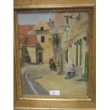 A French street scene, oil on canvas, 28 x 23cm