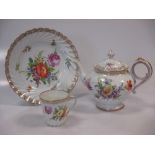 A large quantity of Dresden floral printed teawares, inc. two teapots, two hot water jugs, plates,