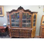 A late 18th century style marquetry vitrine 250 x 260 x 75cm