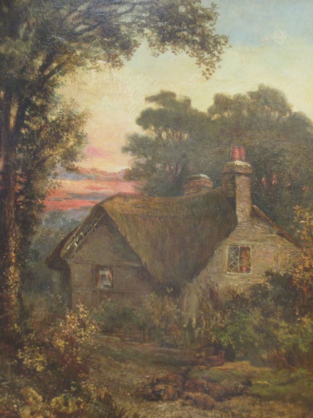 English School, 19th Century, View of a country cottage, indistinctly signed lower right, oil on