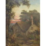 English School, 19th Century, View of a country cottage, indistinctly signed lower right, oil on