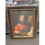 After Titian 'Christ', coloured print in an Italian ebonised frame