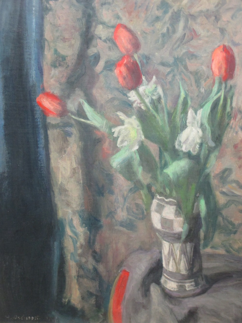 George Weissbort (British, 1928-2013), Still life of red tulips, signed lower left "G Weissbort