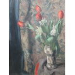 George Weissbort (British, 1928-2013), Still life of red tulips, signed lower left "G Weissbort