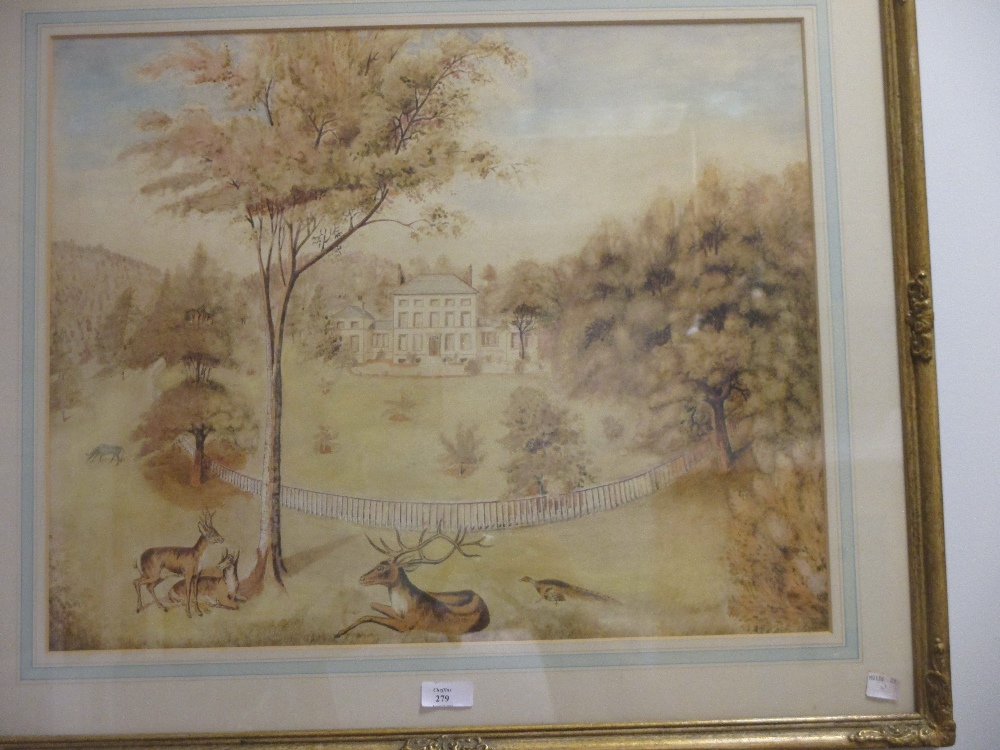 19th century English school, country house and parkland with deer