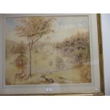 19th century English school, country house and parkland with deer