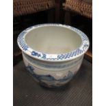 A blue and white fish bowl, 27cm high