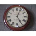 Arnold, Welwyn, a late 19th century mahogany circular fusee wall timepiece, with painted dial