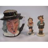 Twenty Hummel figurines, one large Doulton character jug 'Compleat Angler', five small character