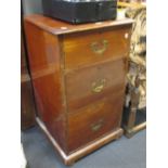 A mahogany three drawer chest with countersunk brass handles