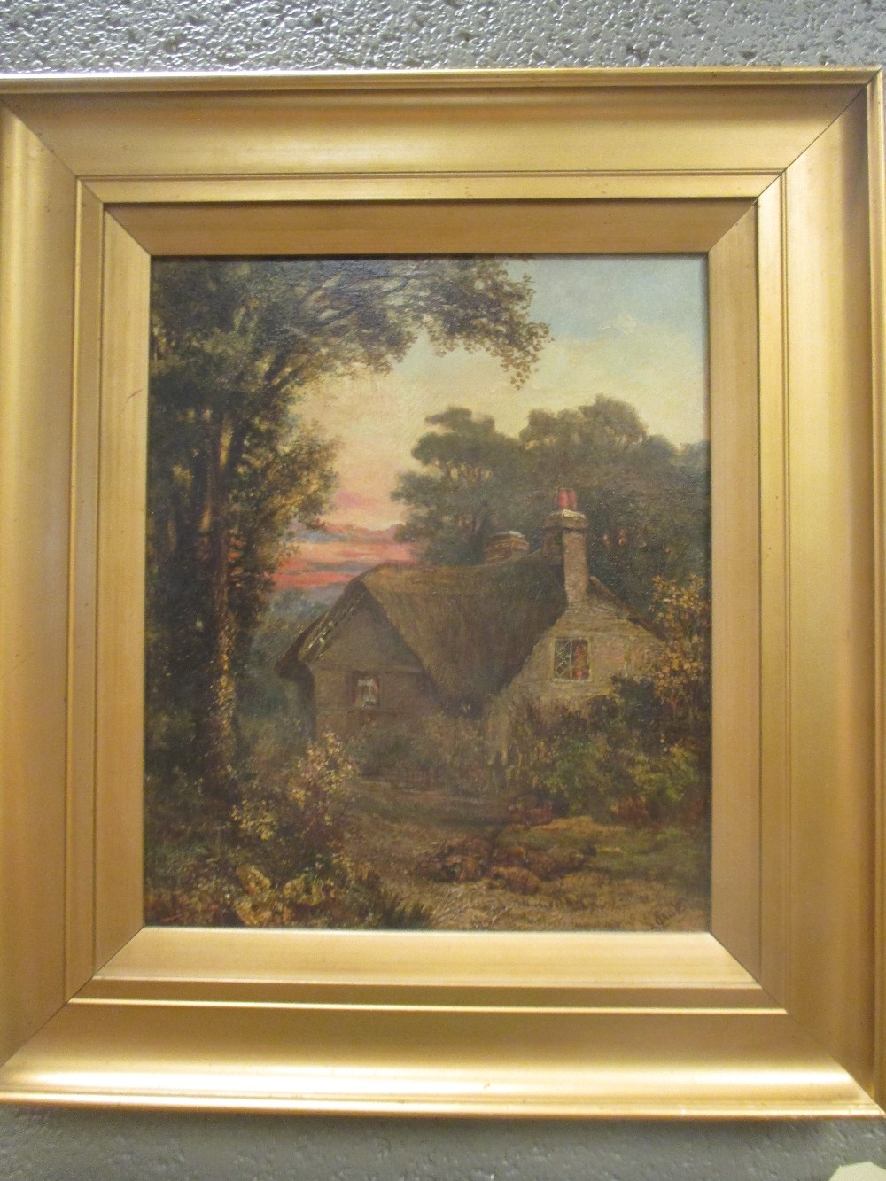 English School, 19th Century, View of a country cottage, indistinctly signed lower right, oil on - Bild 3 aus 4