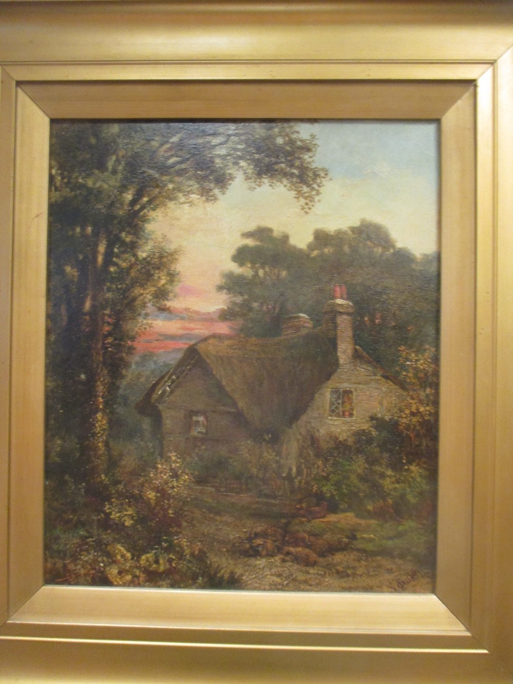 English School, 19th Century, View of a country cottage, indistinctly signed lower right, oil on - Bild 2 aus 4