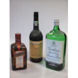 Mixed wines and spirits. Grahams and Cockburns LBV ports, two 1-litre bottles; Gordons Gin, one 1.