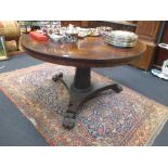 A William IV mahogany breakfast table with lion paw feet, 72 x 120cm