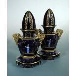 A pair of Mason's mazarin two handled vases and covers, circa 1820, of rare shape, the hexagonal