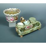 A Mason's 19th century inkstand, circa 1820 fitted with three receptacles and pen tray, painted with
