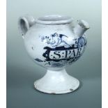 An early 18th century English Delft blue and white wet drug jar, probably Lambeth, the bulbous