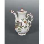 An 18th century Meissen mocha pot and cover, circa 1740, decorated in the Kakiemon style with the '
