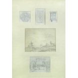 Attributed to Paul Sandby, RA (British, 1731-1809) Five pencil studies framed as one - architectural