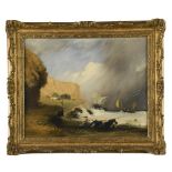 Follower of Alfred Priest Coastal scene with shipping in a storm, possibly near Cromer, Norfolk