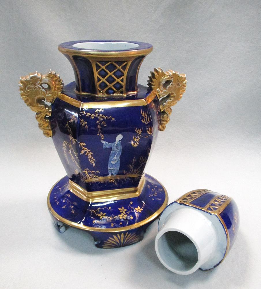 A pair of Mason's mazarin two handled vases and covers, circa 1820, of rare shape, the hexagonal - Image 2 of 4