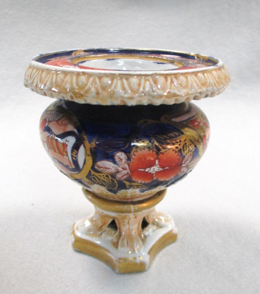 A rare pair of Mason's 'Japan Fence' pattern two handled pedestal salts, circa 1815, with shouldered - Image 2 of 7