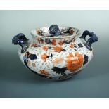 A large 19th century Mason's two handled Imari pot pourri vase and cover, of squat circular form,