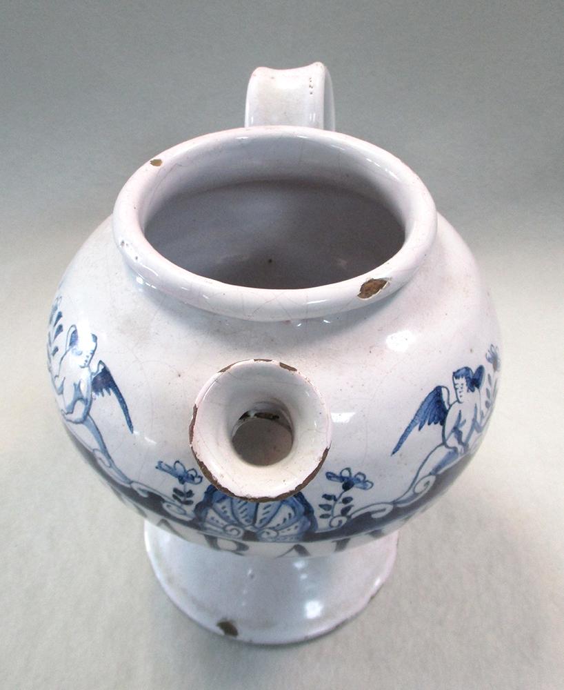 An early 18th century English Delft blue and white wet drug jar, probably Lambeth, the bulbous - Image 2 of 4