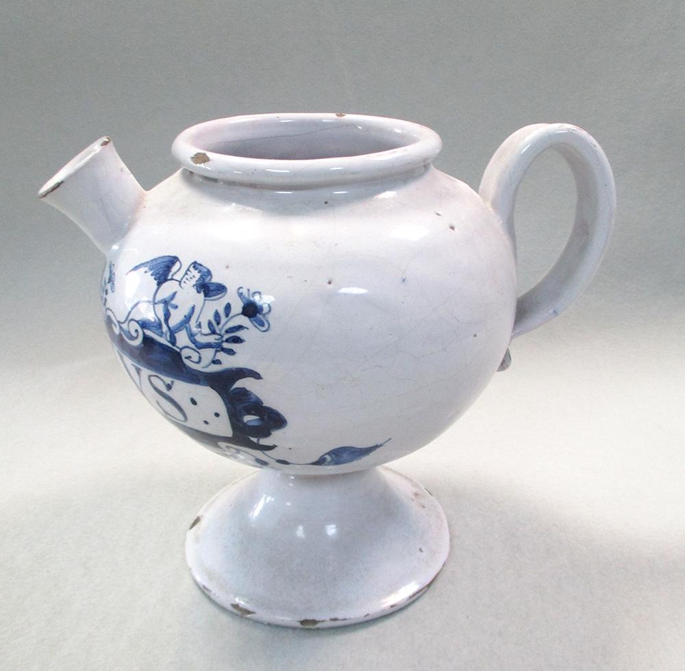 An early 18th century English Delft blue and white wet drug jar, probably Lambeth, the bulbous - Image 3 of 4