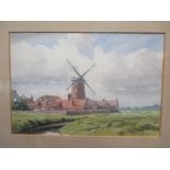 R. E. Jordon 'Windmill', signed, watercolour; Grant Row 'Pastoral scene with sheep', signed