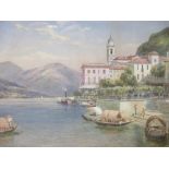 Charles Rowbotham (British, 1856 - 1921) Italian lake scene with figures, watercolour, signed