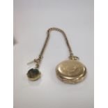 A 9ct gold pocket watch chain and fob and a 14ct gold pocket watch